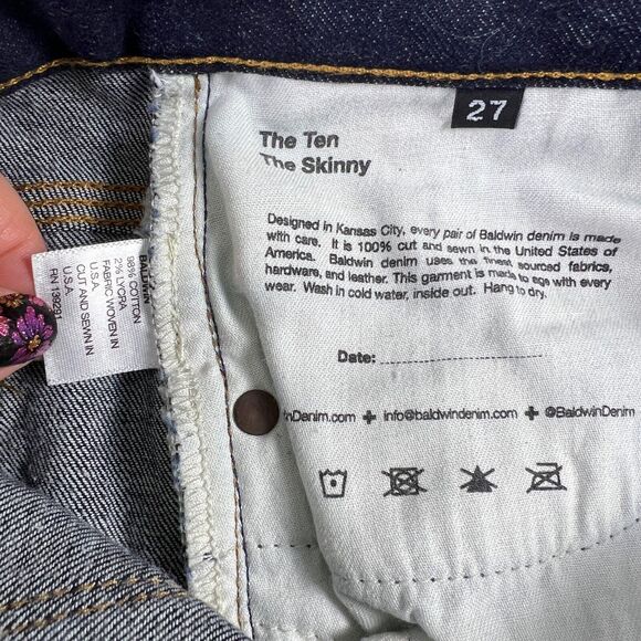 Baldwin Jeans Kansas City USA Womens 27 The Ten The Skinny Selvedge Dark Classic - Picture 6 of 10